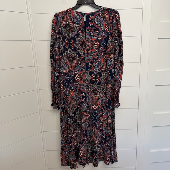New! Boden Blue Botanic Paisley Smocked Cuff Midi Dress Size 12R 36068 - Picture 4 of 16